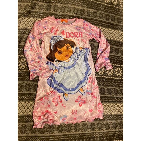 Nickelodeon Dora Princess Soft Shimmering Velour Nightgown sz 6 - Picture 1 of 6